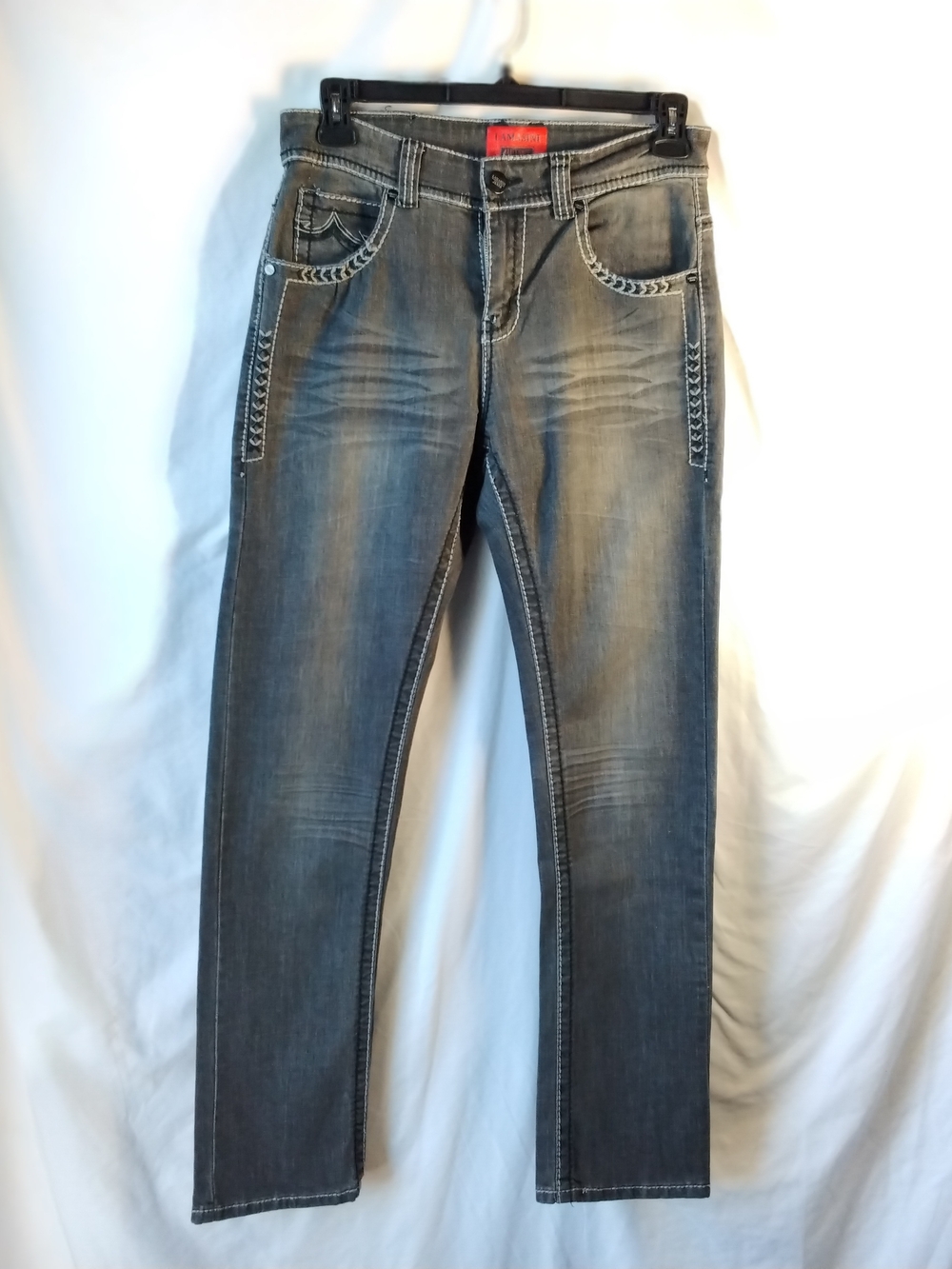Lamasini Men’s Skinny Jeans in Washed Gray with Contrast Stitching